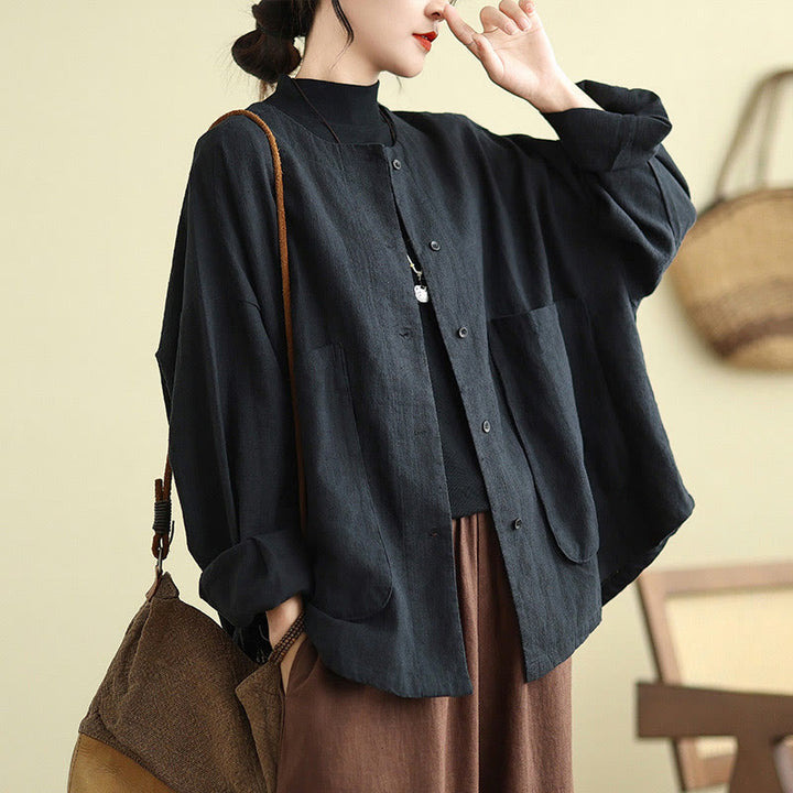 Giacca da donna in cotone e lino con maniche lunghe e tasche, motivo semplice Buddha Stones - image 15