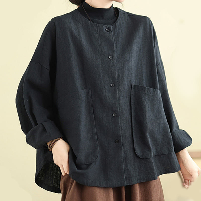 Giacca da donna in cotone e lino con maniche lunghe e tasche, motivo semplice Buddha Stones - image 16