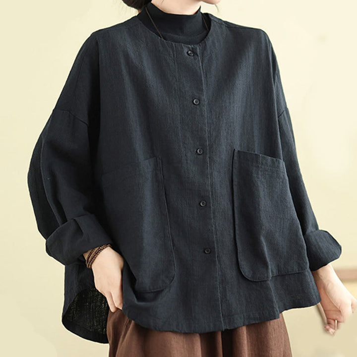 Giacca da donna in cotone e lino con maniche lunghe e tasche, motivo semplice Buddha Stones - image 16