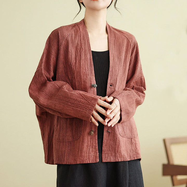 Giacca da donna in cotone e lino con maniche lunghe e tasche, Buddha Stones - IndianRed - US14, UK/AU18, EU46 (2XL) - image 8