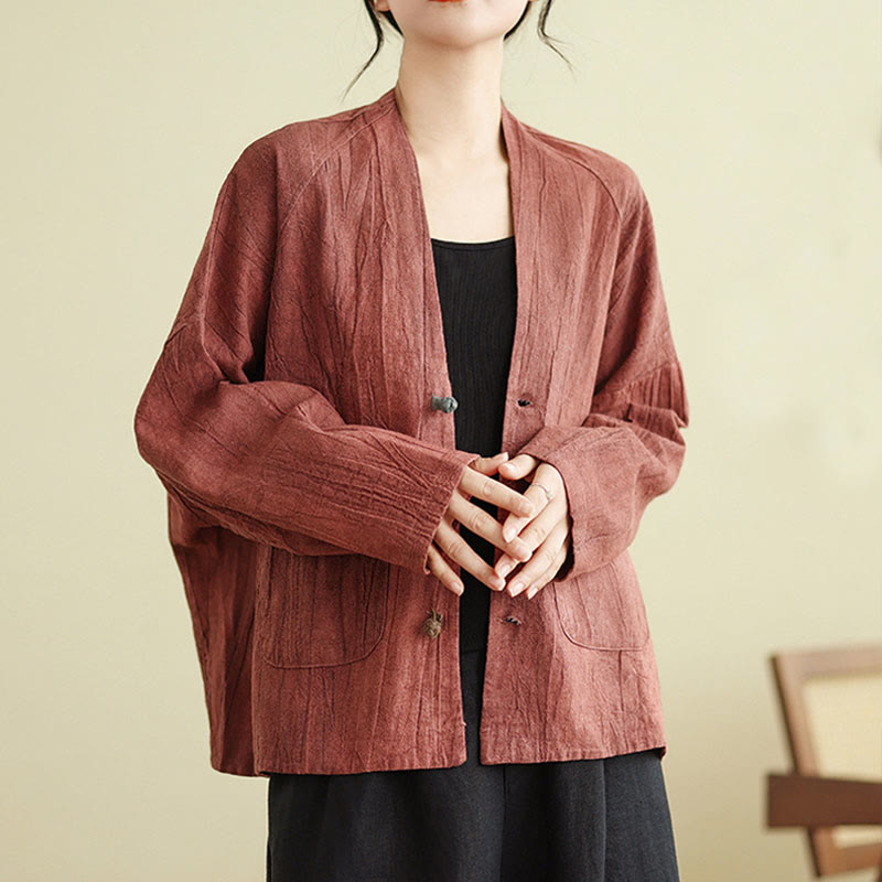 Giacca da donna in cotone e lino con maniche lunghe e tasche, Buddha Stones - Rosso Indiano - US14, UK/AU18, EU46 (2XL) - image 7