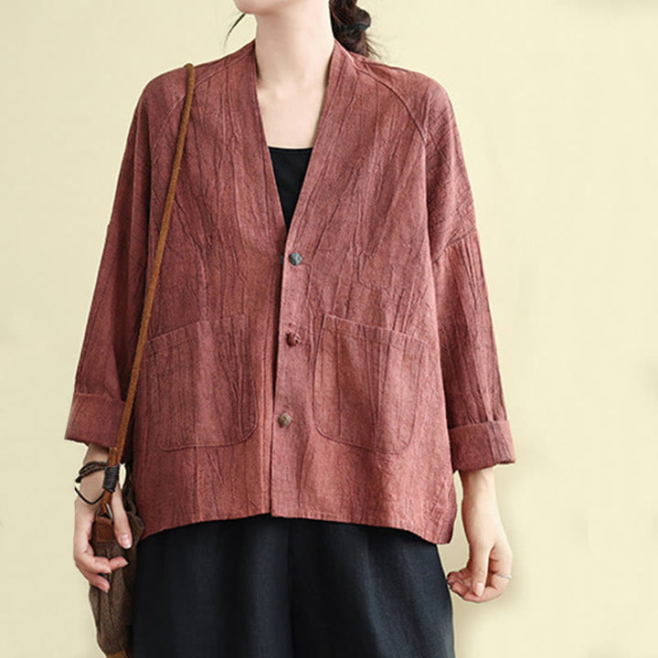Giacca da donna in cotone e lino con maniche lunghe e tasche, Buddha Stones - image 9
