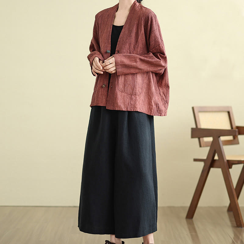 Giacca da donna in cotone e lino con maniche lunghe e tasche, Buddha Stones - image 13