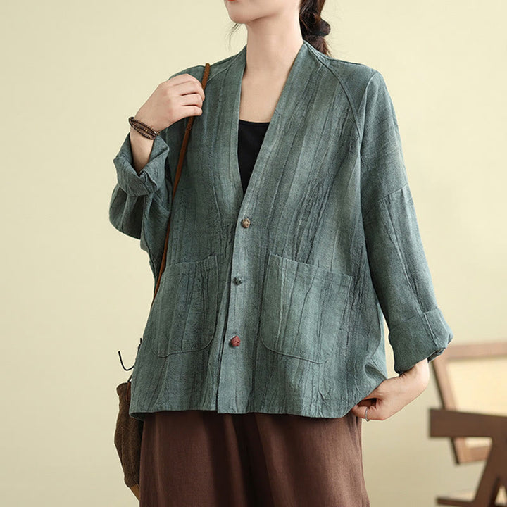 Giacca da donna in cotone e lino con maniche lunghe e tasche, Buddha Stones - CadetBlue - US14, UK/AU18, EU46 (2XL) - image 18