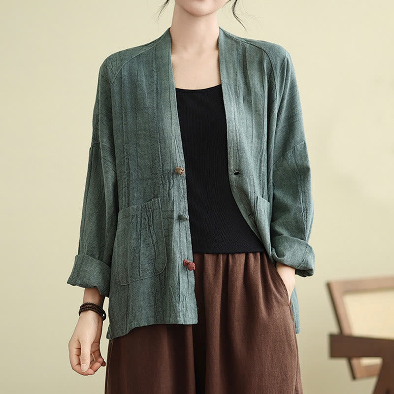 Giacca da donna in cotone e lino con maniche lunghe e tasche, Buddha Stones - image 18