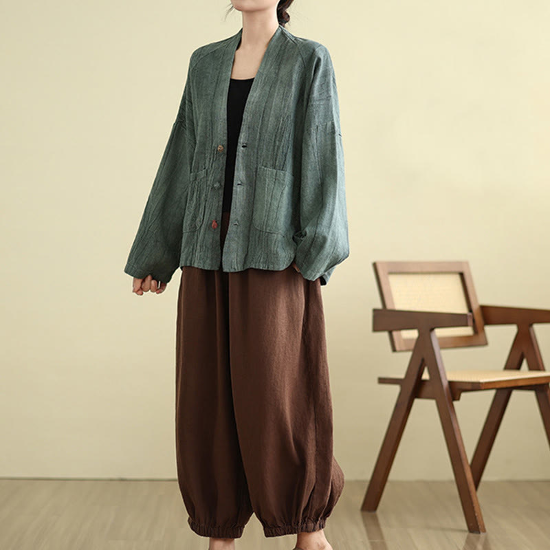 Giacca da donna in cotone e lino con maniche lunghe e tasche, Buddha Stones - image 22