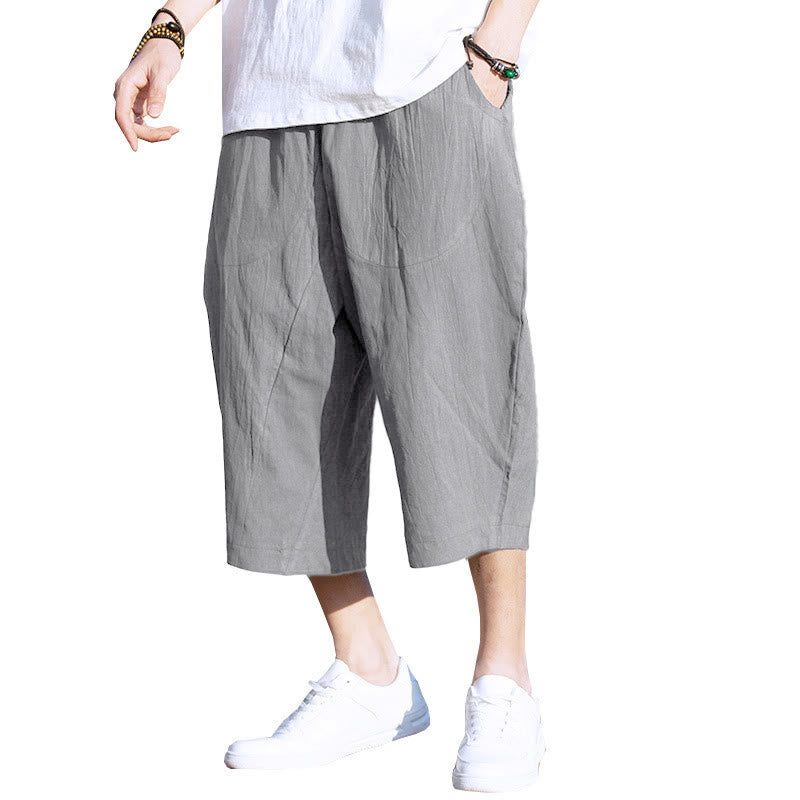 Pantaloni da uomo estivi con pieghe, coulisse e tasche, modello 7-8, con stampa Buddha Stones. - image 3