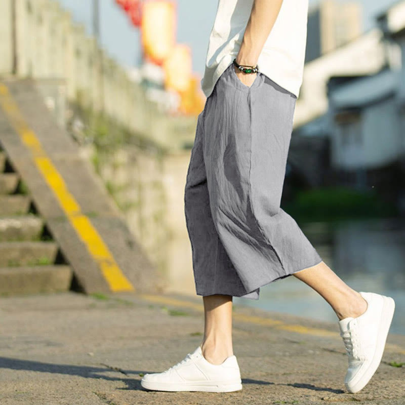 Pantaloni da uomo estivi con pieghe, coulisse e tasche, modello 7-8, con stampa Buddha Stones. - image 1