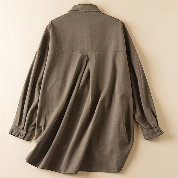 Giacca da donna in cotone e lino con risvolto, maniche lunghe, modello irregolare, con tasche, motivo Buddha Stones Fall - image 15