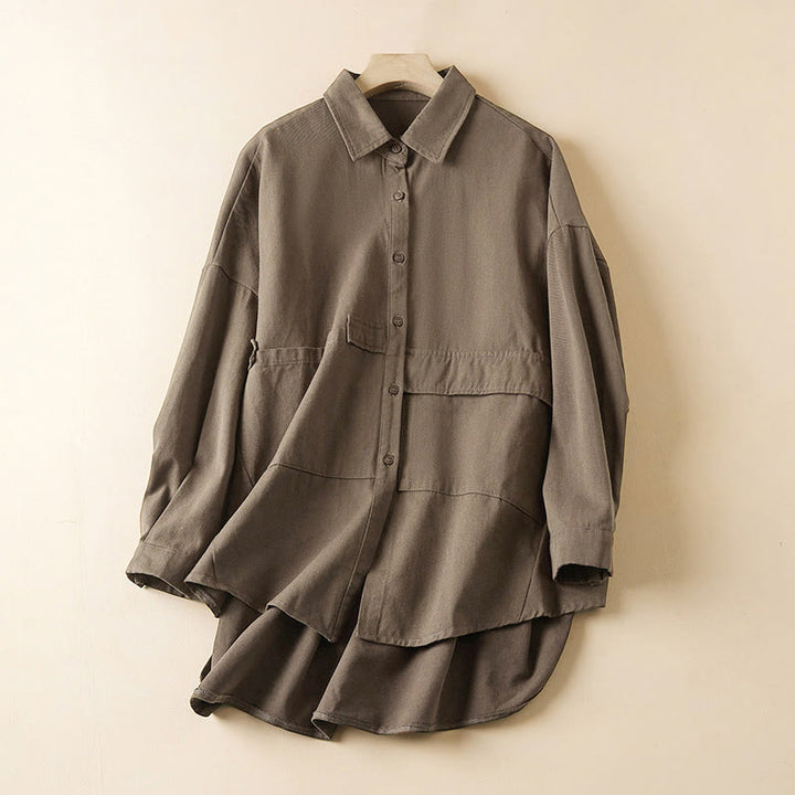 Giacca da donna in cotone e lino con risvolto, maniche lunghe, modello irregolare, con tasche, motivo Buddha Stones Fall - Abbronzatura - US14, UK/AU18, EU46 (2XL) - image 13