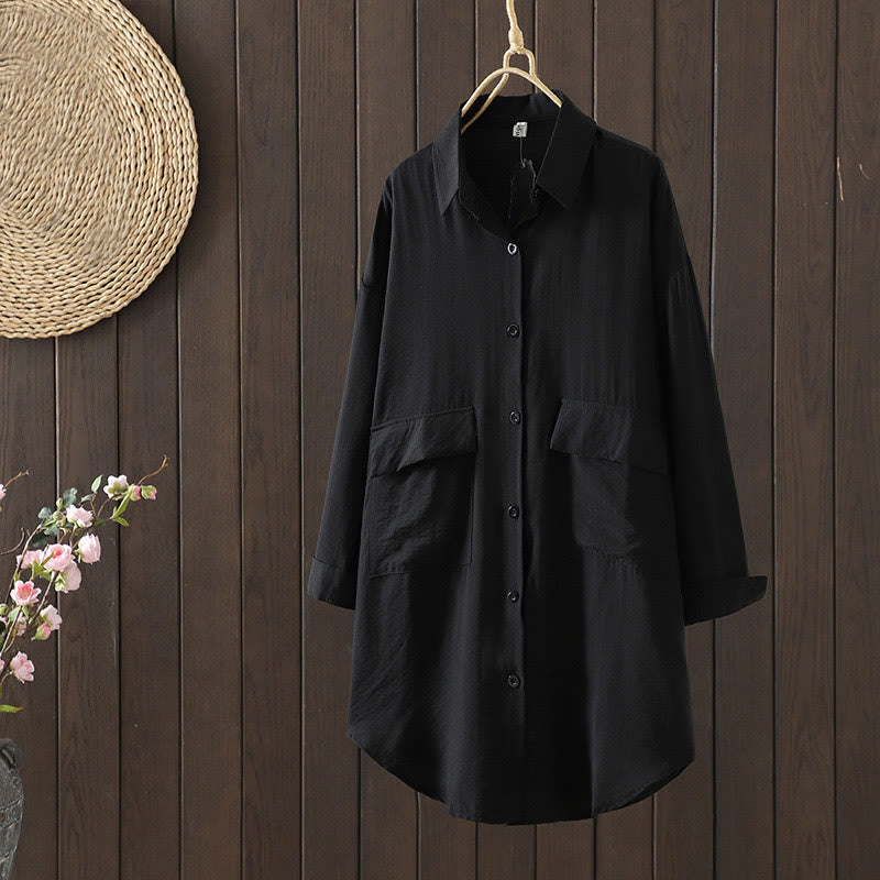 Cappotto da donna in cotone con tasche e bottoni semplici Buddha Stones - Nero - US8-10, UK/AU12-14, EU40-42 (2XL) - image 11