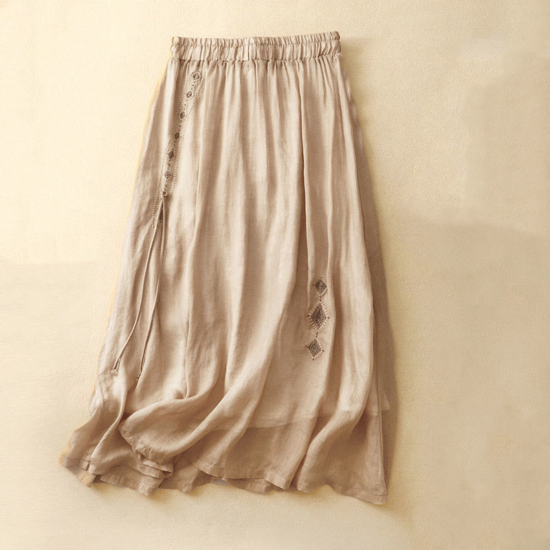 Gonna da donna in cotone e lino, lunghezza 7-8, con bottoni ricamati in stile etnico vintage Buddha Stones - Oro - US8-10, UK/AU12-14, EU40-42 (2XL) - image 9