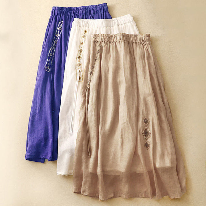 Gonna da donna in cotone e lino, lunghezza 7-8, con bottoni ricamati in stile etnico vintage Buddha Stones - image 18