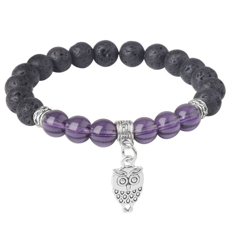 Braccialetto curativo con motivo animale, perline di cristallo di rocca lavica nera Buddha Stones - Modello gufo (circonferenza polso: 15-17 cm) - image 18