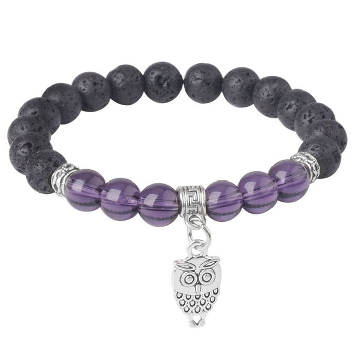 Braccialetto curativo con motivo animale, perline di cristallo di rocca lavica nera Buddha Stones - Modello gufo (circonferenza polso: 15-17 cm) - image 18