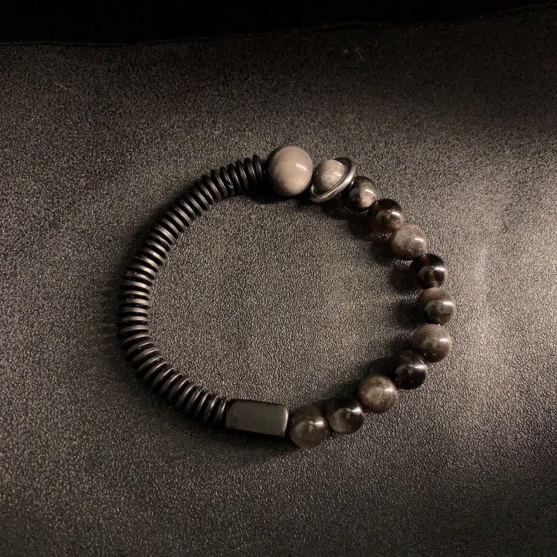 Braccialetto di protezione in guscio di cocco e ossidiana lucida color argento Buddha Stones - image 8