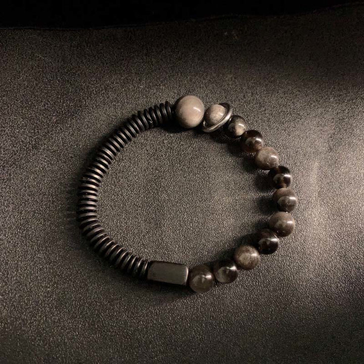 Braccialetto di protezione in guscio di cocco e ossidiana lucida color argento Buddha Stones - image 8