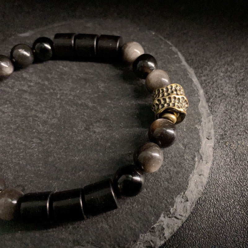 Braccialetto di protezione in ebano e ossidiana lucida color argento Buddha Stones - image 7