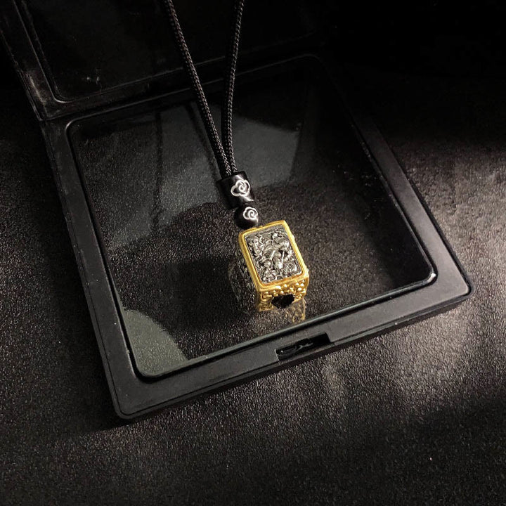 Collana con ciondolo quadrato in corda di protezione della dea della ricchezza, Buddha Stones Zakiram - Bestia mitica - image 4