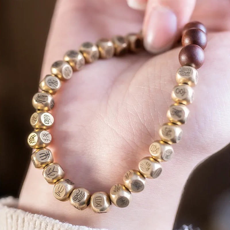 Bracciale della ricchezza con perline di legno di giuggiola colpite da fulmini, Buddha Stones , rame e ottone - image 14