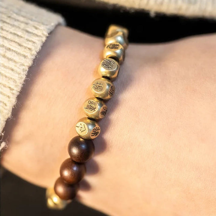 Bracciale della ricchezza con perline di legno di giuggiola colpite da fulmini, Buddha Stones , rame e ottone - image 12