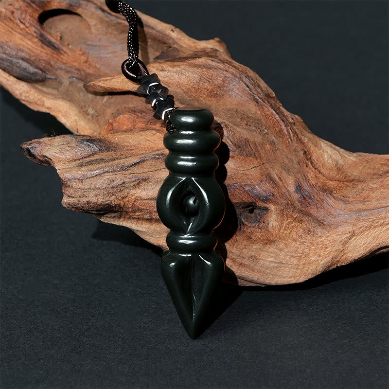 Collana con ciondolo e stella armonia Vajra Dorje, Buddha Stones tibetane, giada ciano Hetian, pestello - image 1