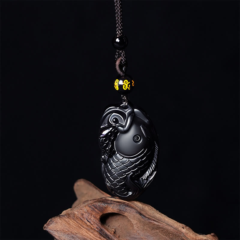 Collana con ciondolo in ossidiana nera naturale Anfiosso di Buddha Stones - Ossidiana nera - image 1