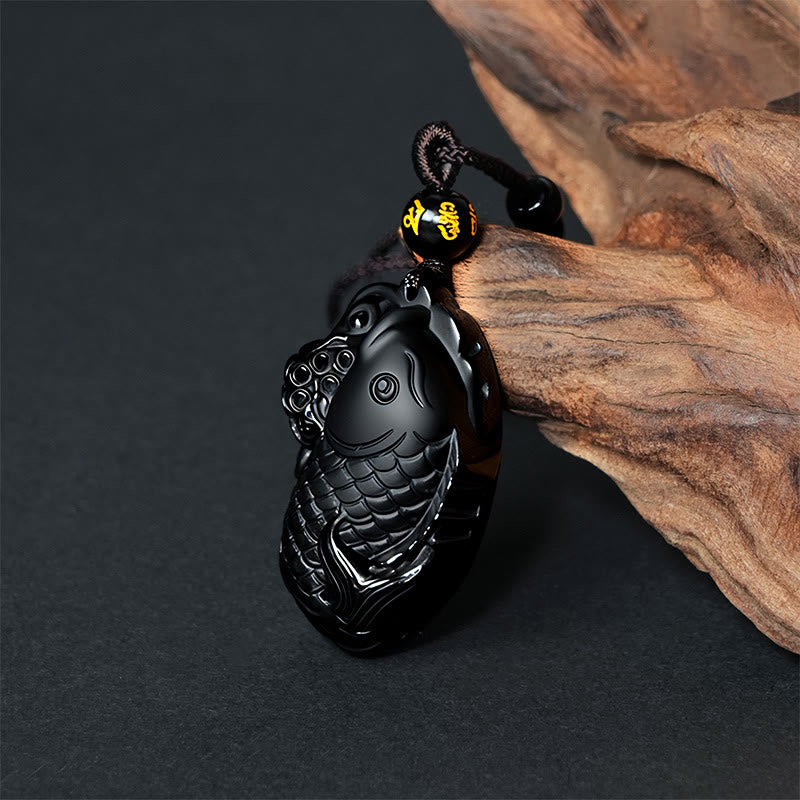 Collana con ciondolo in ossidiana nera naturale Anfiosso di Buddha Stones - image 2