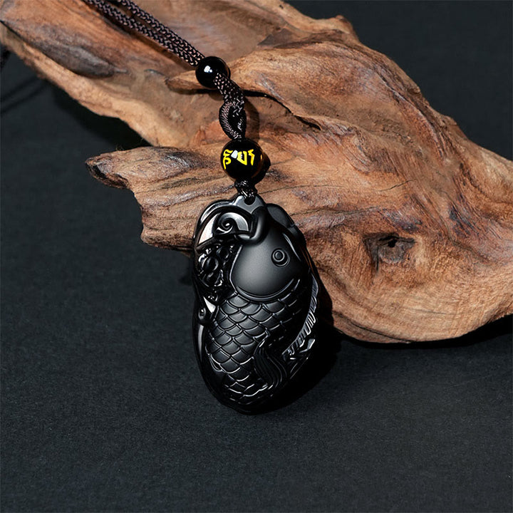 Collana con ciondolo in ossidiana nera naturale Anfiosso di Buddha Stones - image 3