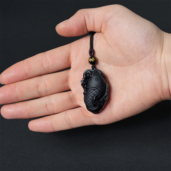 Collana con ciondolo in ossidiana nera naturale Anfiosso di Buddha Stones - image 7