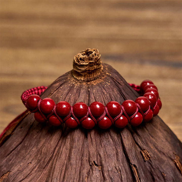 Braccialetto di protezione con perline a doppia fila intrecciate a mano in occhio di tigre naturale e cinabro Buddha Stones - Cinabro (circonferenza del polso: 14-24 cm) - image 7