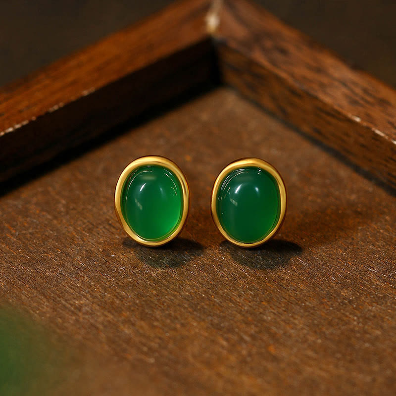 Buddha Stones in argento sterling 925 con calcedonio verde dorato e forza  - Calcedonio verde (perni in argento sterling 925) - image 1