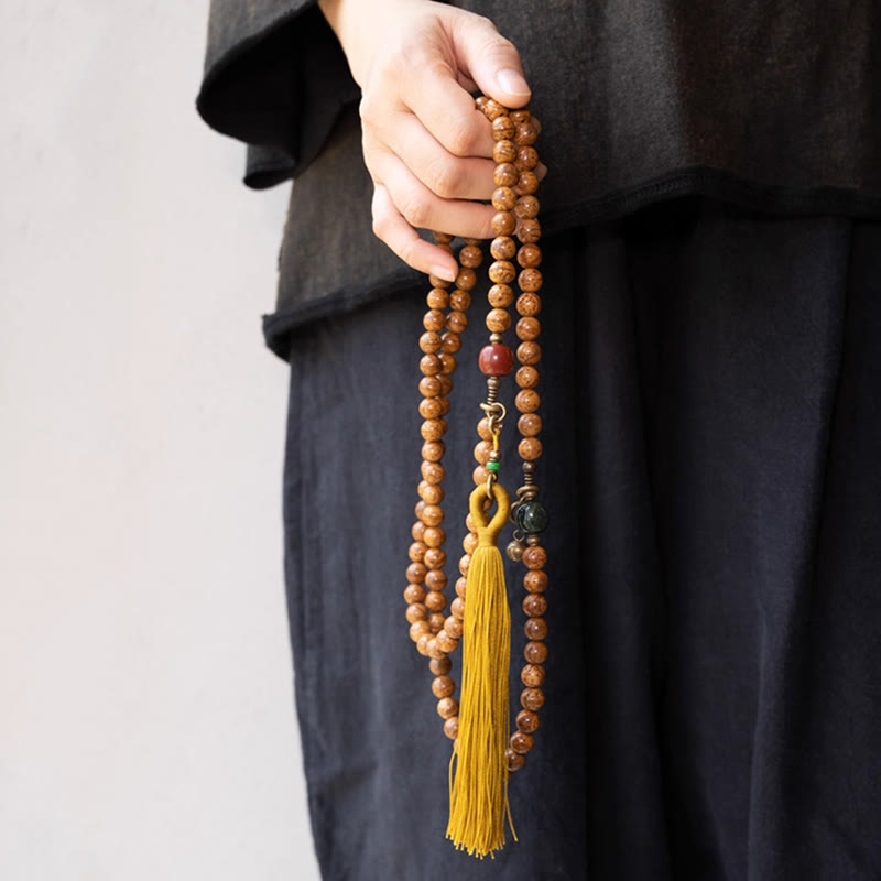Buddha Stones 108 Mala Beads Bodhi Seed Saggezza Pace Nappa Bracciale - image 4