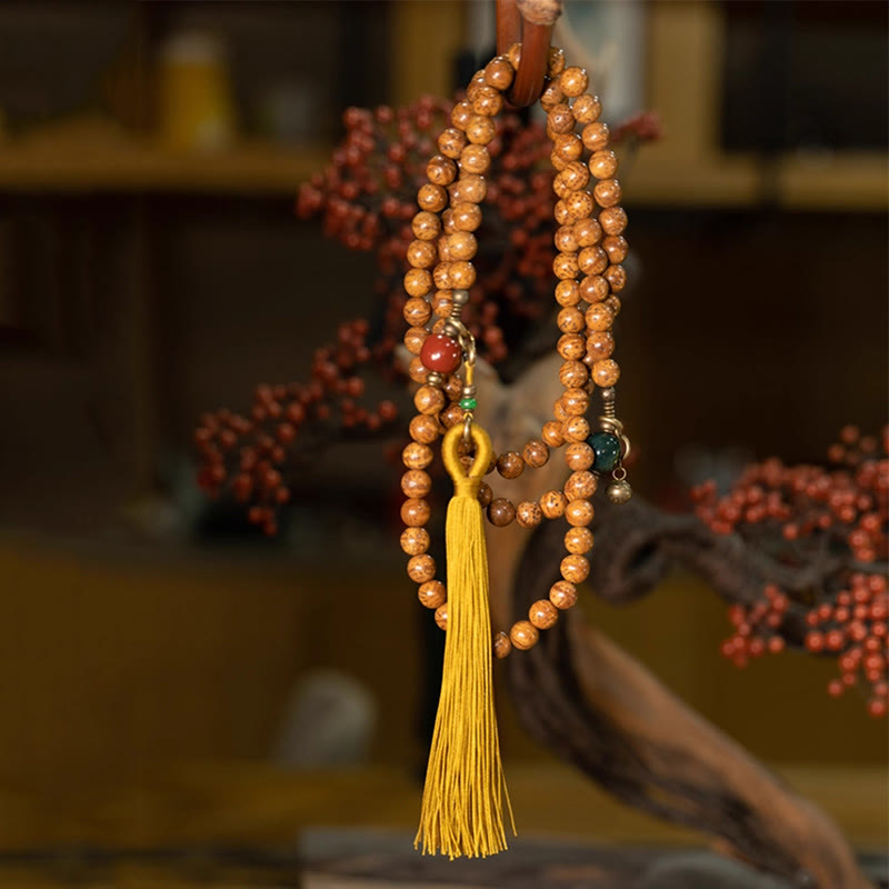 Buddha Stones 108 Mala Beads Bodhi Seed Saggezza Pace Nappa Bracciale - image 2