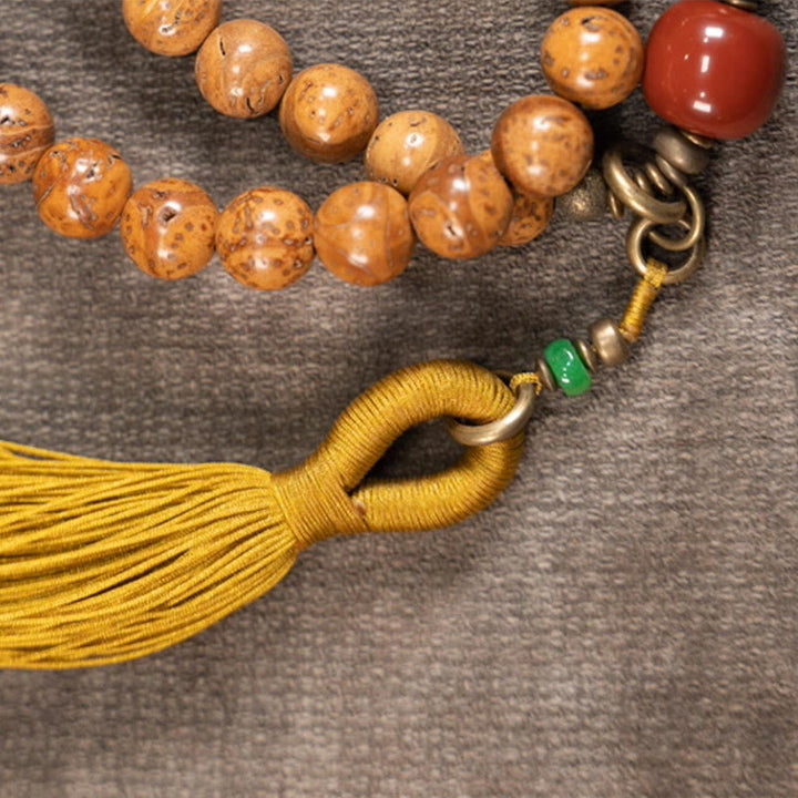 Buddha Stones 108 Mala Beads Bodhi Seed Saggezza Pace Nappa Bracciale - image 9