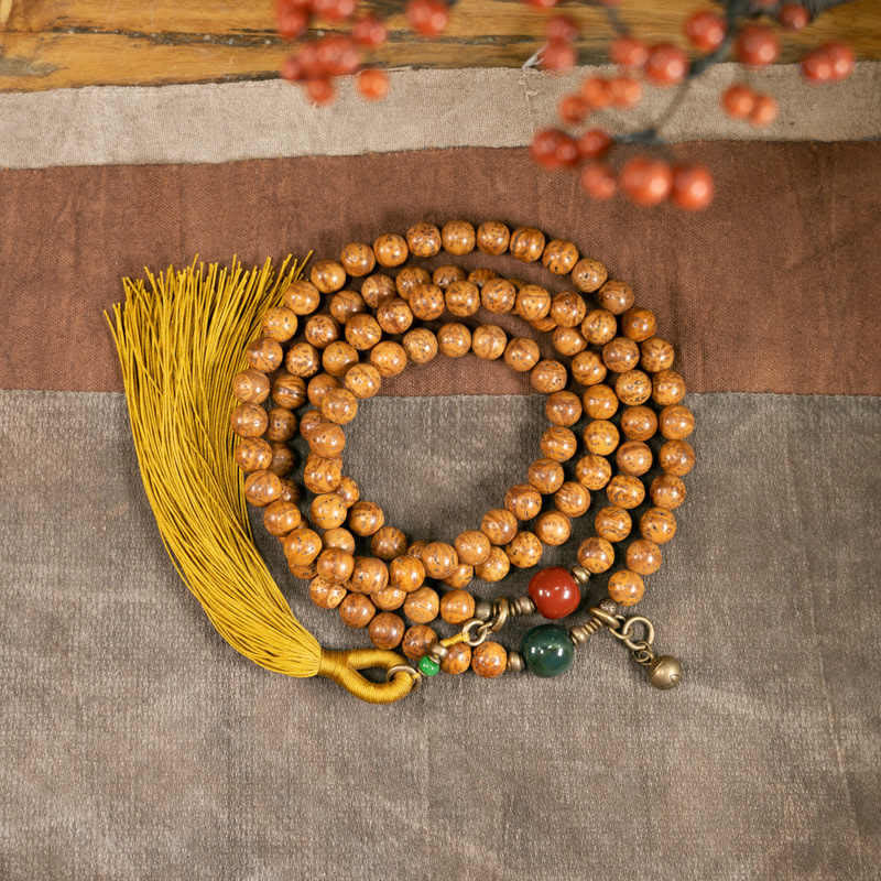 Buddha Stones 108 Mala Beads Bodhi Seed Saggezza Pace Nappa Bracciale - 18 centimetri - image 1