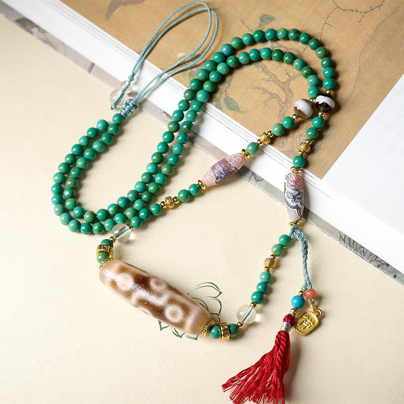 Collana con ciondolo di protezione in pietra Buddha Stones Dzi tibetana, perlina turchese - image 2