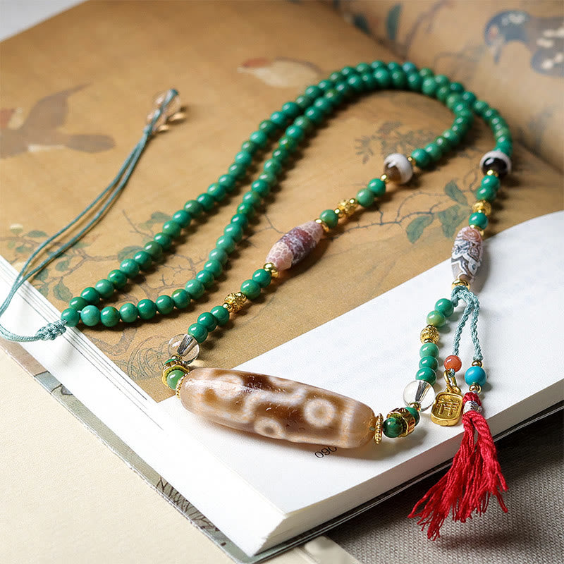 Collana con ciondolo di protezione in pietra Buddha Stones Dzi tibetana, perlina turchese - image 3