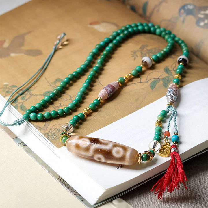 Collana con ciondolo di protezione in pietra Buddha Stones Dzi tibetana, perlina turchese - image 3
