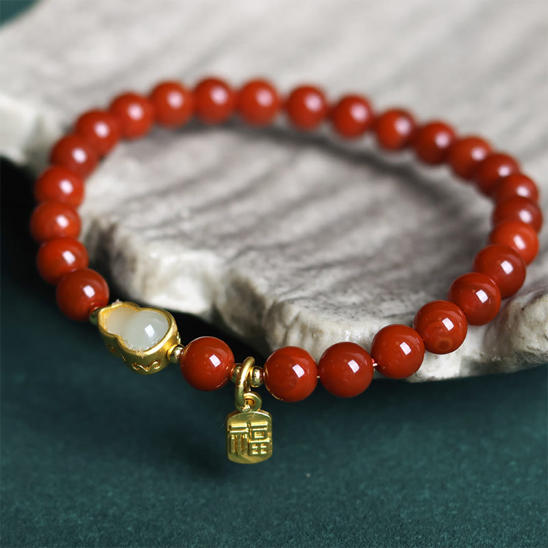 Braccialetto positivo in giada Hetian, agata rossa del sud naturale di Buddha Stones - image 2