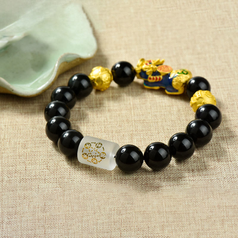 Braccialetto della ricchezza con perline di ossidiana arcobaleno in rame Pixiu Buddha Stones Fengshui - image 2