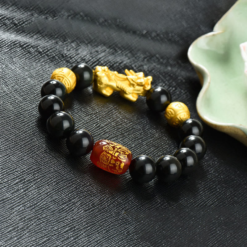 Braccialetto della ricchezza con perline di ossidiana arcobaleno in rame Pixiu Buddha Stones Fengshui - image 24