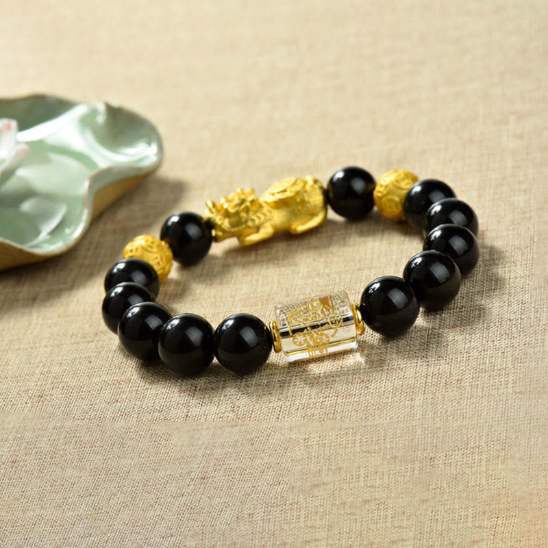 Braccialetto della ricchezza con perline di ossidiana arcobaleno in rame Pixiu Buddha Stones Fengshui - image 19