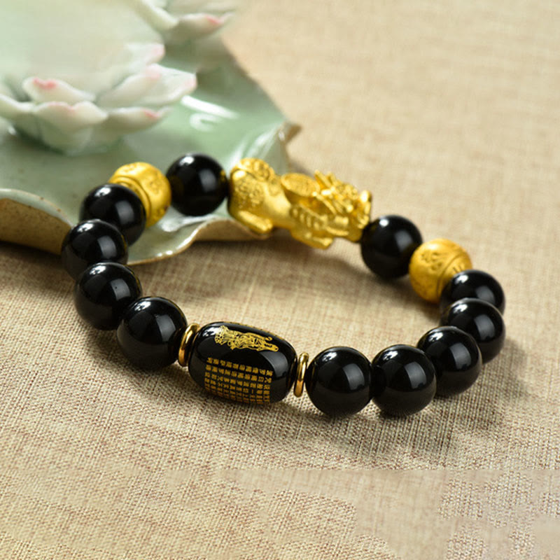 Braccialetto della ricchezza con perline di ossidiana arcobaleno in rame Pixiu Buddha Stones Fengshui - image 27
