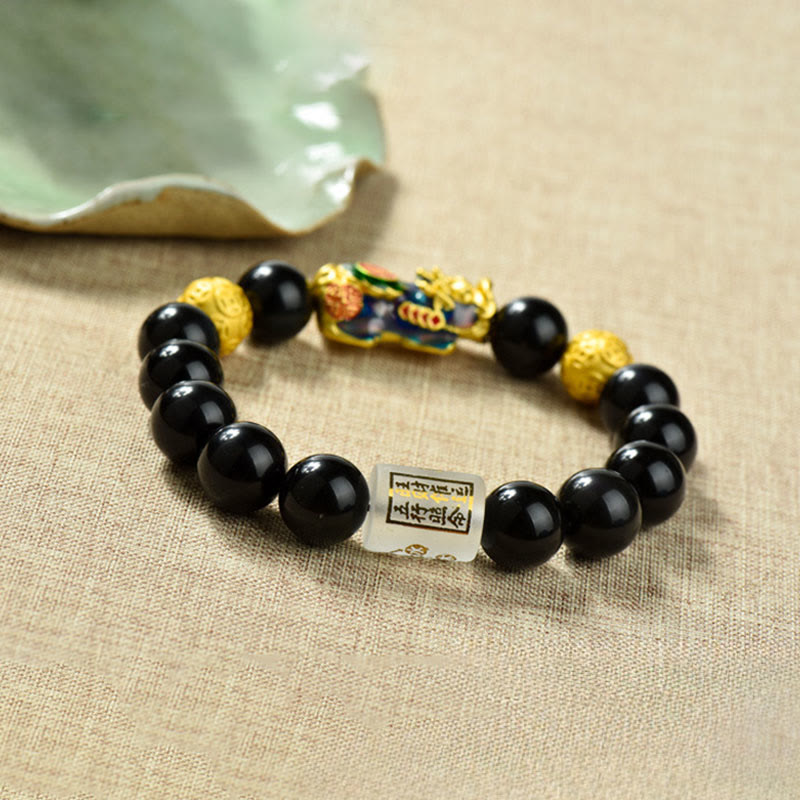 Braccialetto della ricchezza con perline di ossidiana arcobaleno in rame Pixiu Buddha Stones Fengshui - image 15
