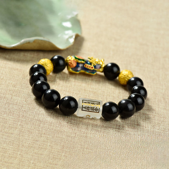 Braccialetto della ricchezza con perline di ossidiana arcobaleno in rame Pixiu Buddha Stones Fengshui - image 15