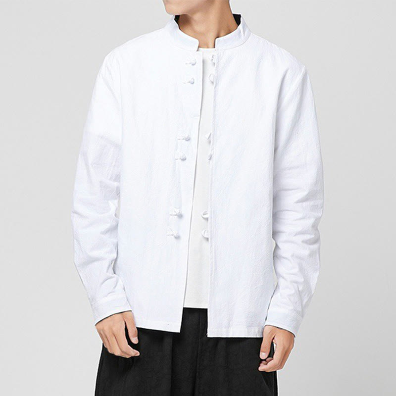 Buddha Stones Camicia da uomo in cotone a maniche lunghe con polsini e motivo a drago e bottoni a rana - image 6