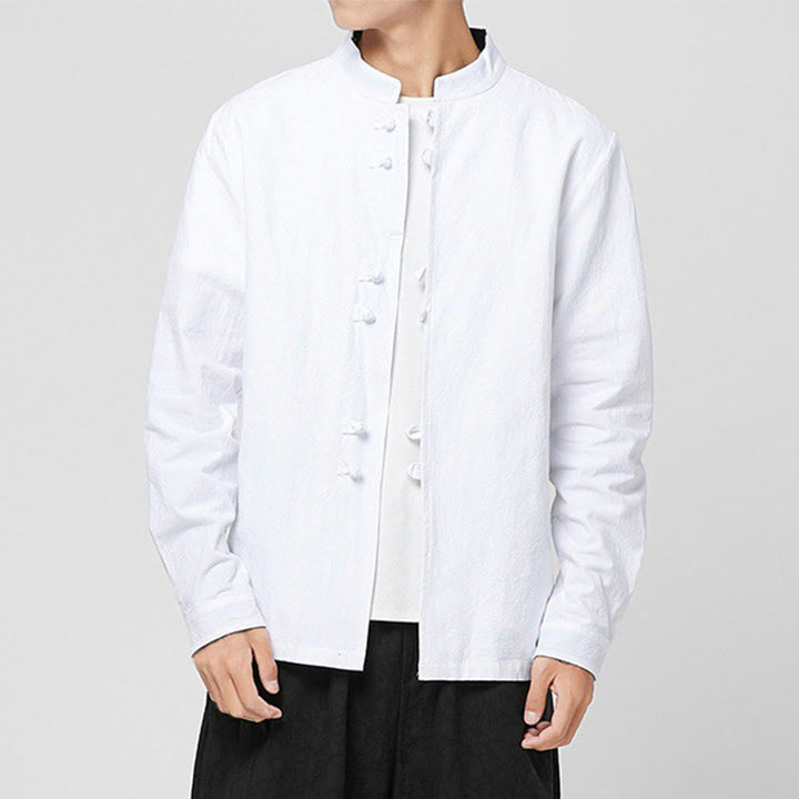 Buddha Stones Camicia da uomo in cotone a maniche lunghe con polsini e motivo a drago e bottoni a rana - image 6