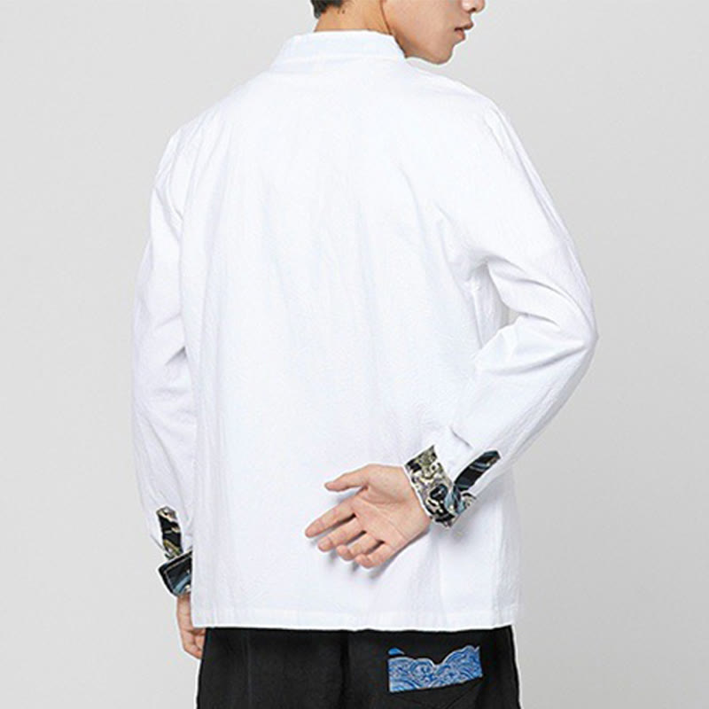 Buddha Stones Camicia da uomo in cotone a maniche lunghe con polsini e motivo a drago e bottoni a rana - image 11