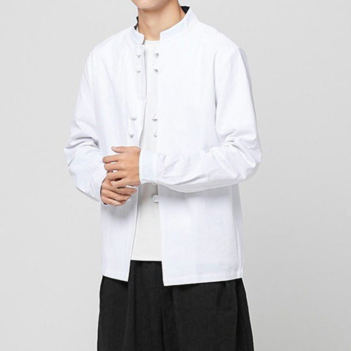 Buddha Stones Camicia da uomo in cotone a maniche lunghe con polsini e motivo a drago e bottoni a rana - image 8